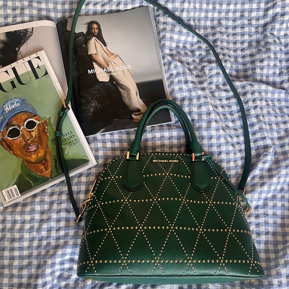 Michael Kors Handbags - Michael Kors Green Large Studded Satchel Bag